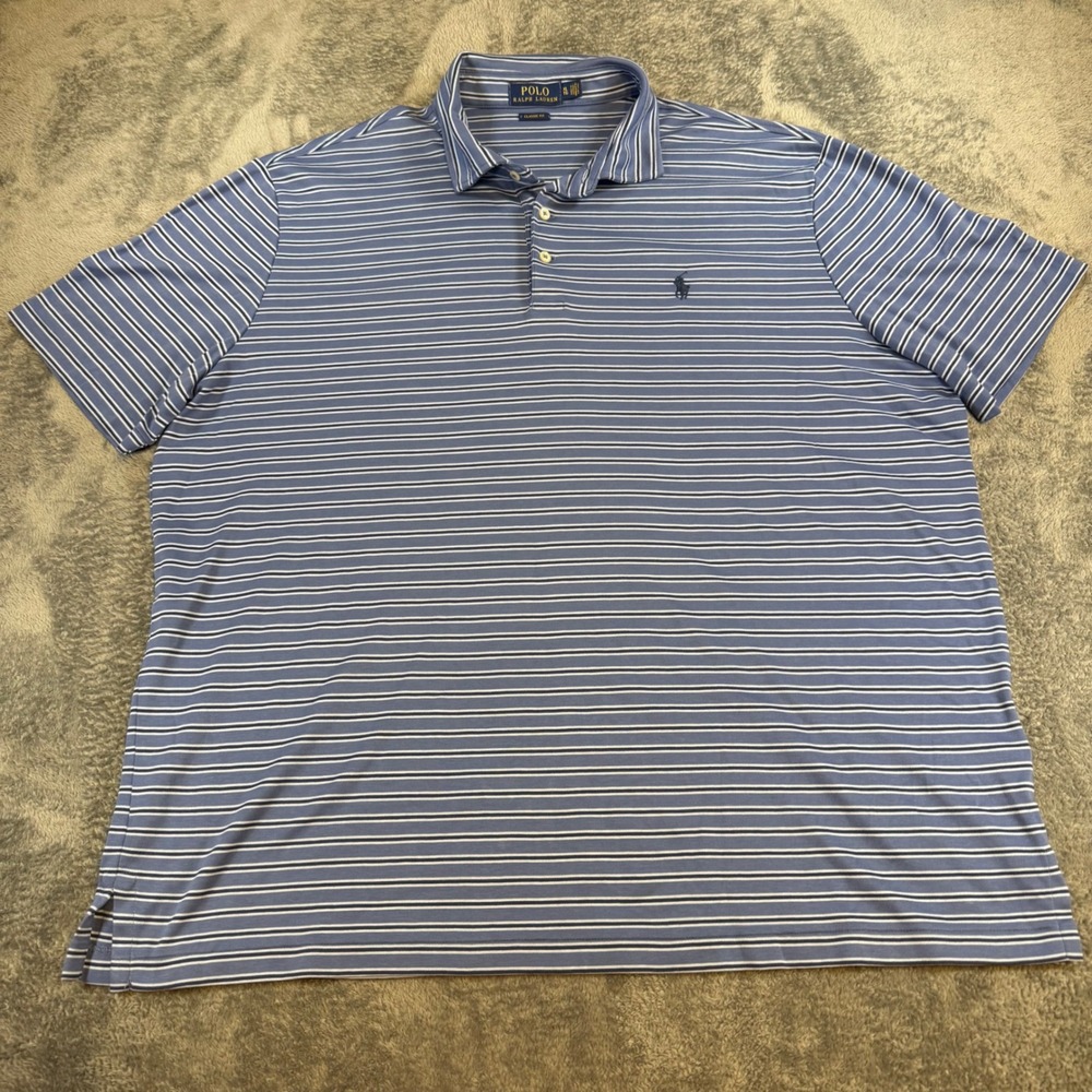 Polo Ralph Lauren Mens XL Classic Fit Blue White Striped‎ Soft Polo Shirt